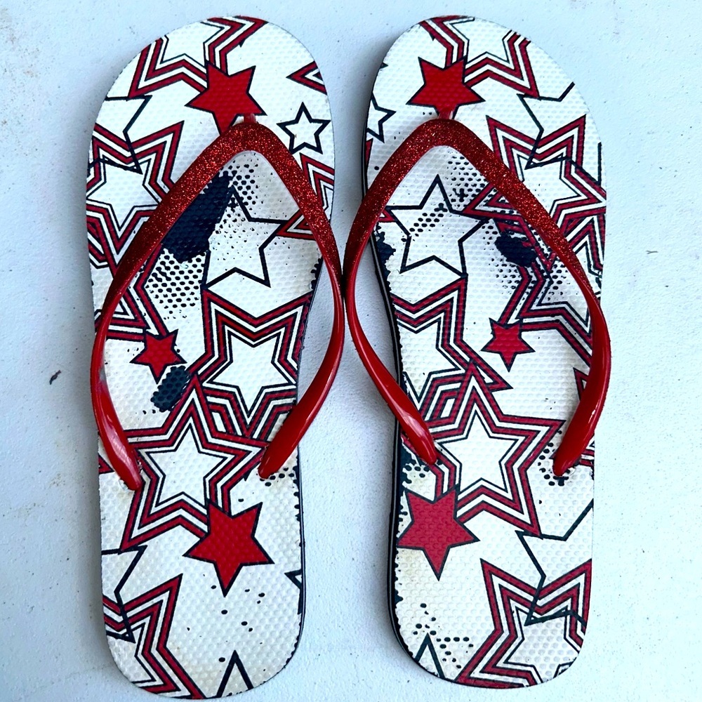 Red and White Star Pattern Flip Flops